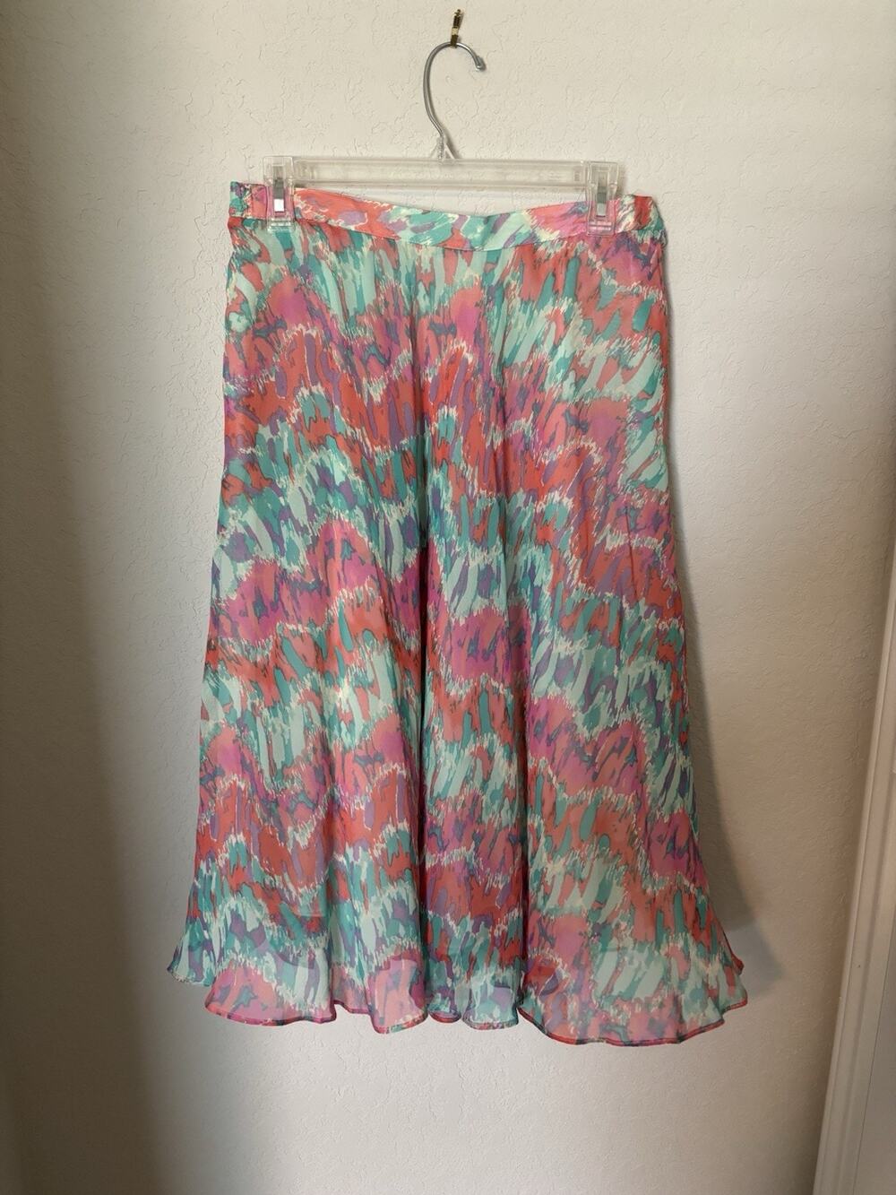Vintage Anne Crimmins for Umi Collections Pink Abstract Flared Silk Skirt Sz 14